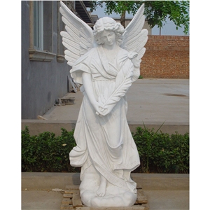 Natural Marble Stone Standing Girl With Cross Sculpture