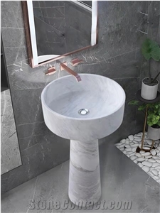 White Volakas Marble Basin Free Standing Pedestal Washbasin