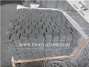 G684 Meshed Black Pearl Flamed Granite Cobble Stone