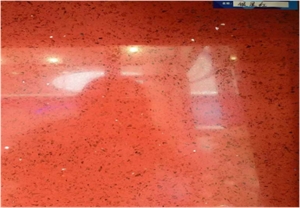 Artificial Stone Galaxy Red Color Brilliancy Quartz Slab
