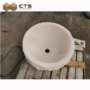 Cheap Beige Round Stone Sink Nature Surface Custom Size