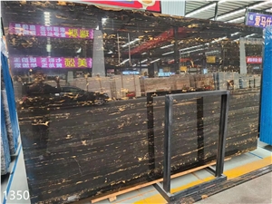 China Black Gold Flower Marble Portoro Fantasy Slab Tile