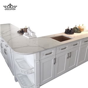 Artificial Calacatta White Quartz Kitchen Island Countertop