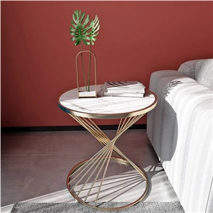 Customized Style Rectangle Round White Marble Coffee Table