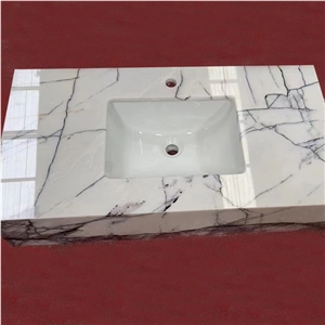 Marble One Piece Bathroom Top With Drop In Sink For Hotel