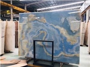 Polished Luxury Natural Stone Slab Tile Blue Onyx For Wall