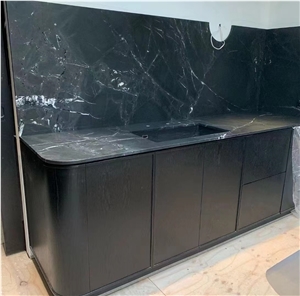 Negresco Solid Quartzite Surface Black Kitchen Countertop