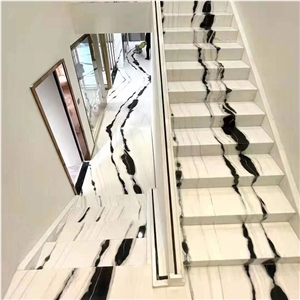 Natural Indoor White Panda Marble Staircase Spiral