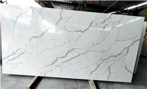 New White Calacatta Quartz Slab Artificial Marble Tiles