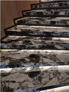 Bookmatch Marble Spiral Staircase Stone Panda Veining Stairs