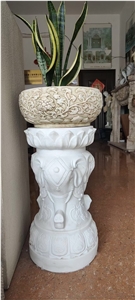 Carving Stone Planters Marble White Jade Garden Flower Pots