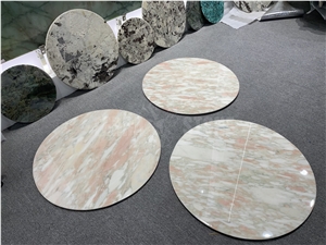 Norwegian Rose Marble Table Tops Round Restaurant Stone Top