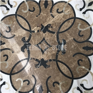 Volakas White And Brown Marble Waterjet Square Medallion