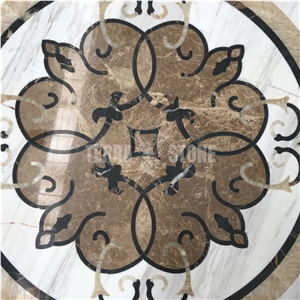 Volakas White And Brown Marble Waterjet Square Medallion