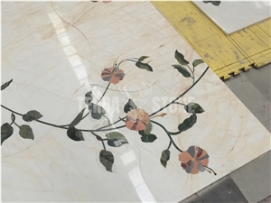 Waterjet Medallion Rectangle Floor Tile Flower Pattern