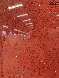 Red Galaxy Quartz Slab & Tile With Glass Engineered Stone