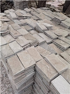 China Golden White Quartzite Split Face Wall Tile