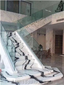 Celebrity Stairs China Panda White Black Marble Stair Treads