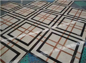 Marble Water Jet Cutting Square Floor Medallions Pattern