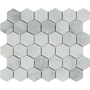 Cloudy White Mosaic Grey White Waterjet Tile Polished