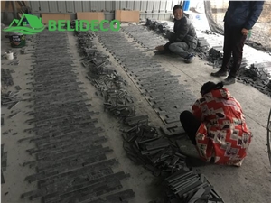 Jiujiang Dark Black Slate Wall Panel Natural Stacked Stone