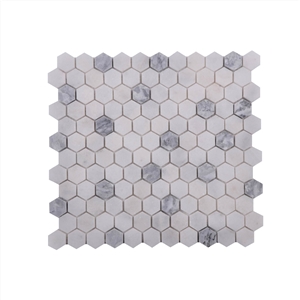 Mugla Silver And Mugla White 1'' Hexagon Honed Marble Mosaic Tile