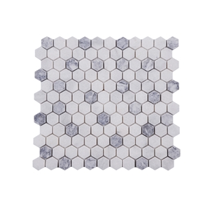 Silver And Mugla White Marble 1'' Hexagon Tumbled Marble Mosaic Tile