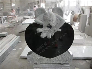 Absolute Black Granite Angel Tombstones, Heart Headstones