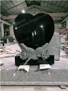 Absolute Black Granite Tombstone, Heart Headstone