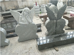 Grey Granite Angel Tombstones, Heart Monument