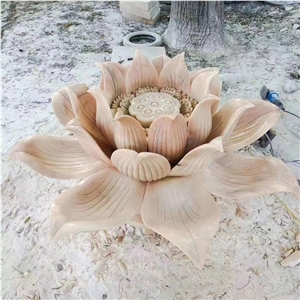 Beautiful Pink Lotus Flower Marble Carving Fountain