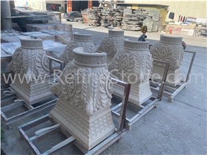 Beige Limestone Stone Pillar And Column Capital Designs