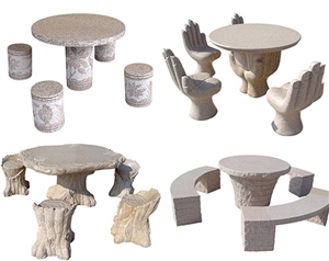 China Nature Stone Beige Outdoor Table And Bench