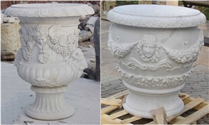 Exterior Decorated Garden White Marble Stone Flower Pots
