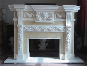 Pure White Marble Handcarved Sculptured Fireplace Mantel