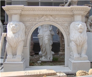 Pure White Marble Sculptured Decoration Fireplace Mantel