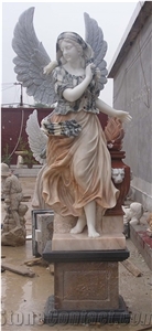 Stone Carved Victory Winged Angel Lady Figure Statues