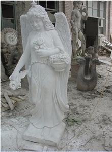 White Marble Angel Polished Garden Human Sculpture