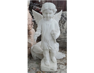 White Marble Angel Polished Garden Human Sculpture