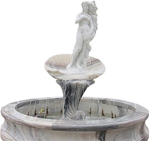 White Marble With Grey Veins Water Flow Fountains