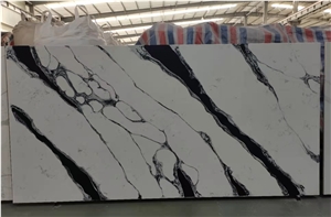 Carrara Panda White Grey Marble Look Artificial Quartz Slabs