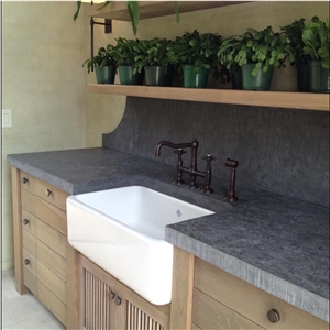 Imperial Grey Limestone Corduroy Edge Kitchen Top, Farm Sink