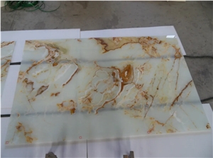 Transparent Bookmatched White Onyx Stone Thin Panel