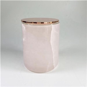 Natural Stone Pink Onyx Candle Holder W Lids For Home Decor