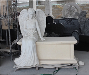 Marble Angel Monument With Bench