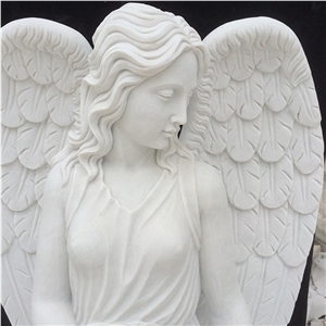 White Marble Headstone With Angel Wings