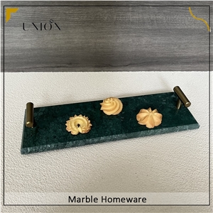 Green Marble Tray Mini Food Serving Tray With Gold Handle