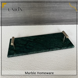 Green Marble Tray Mini Food Serving Tray With Gold Handle