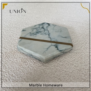 Modern Marble Coasters With Brass Strip For Coffee Table
