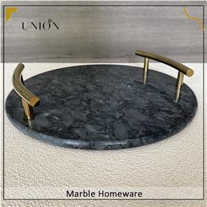 Natural Round Marble Food Tray With Handle